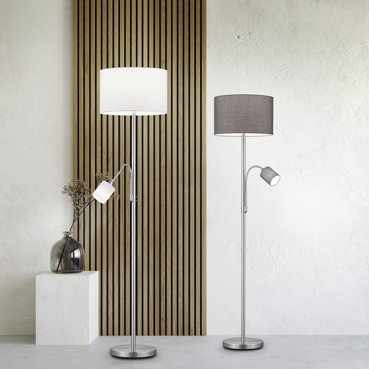 Lampadar Hotel, TRIO, 40x170 cm, 60W, 1x E27, metal/textil, alb/argintiu - imagine 5